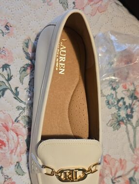Lauren Ralph Lauren Cream Loafer with Gold RL Chain